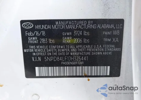 2018 Hyundai Elantra Sel from USA, damaged, VIN 5NPD84LF1JH325441